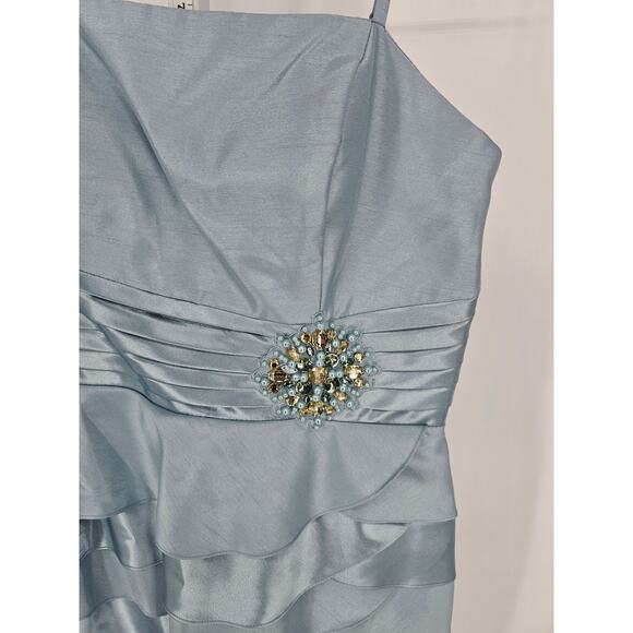Jessica Howard Womens 12 Midi Length Formal Dress Light Blue Tiered Rhinestone - Picture 3 of 5